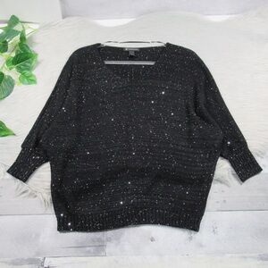 INC Black Batwing Dolman Metallic Knit Sweater Top Women's Size Medium *Flaws